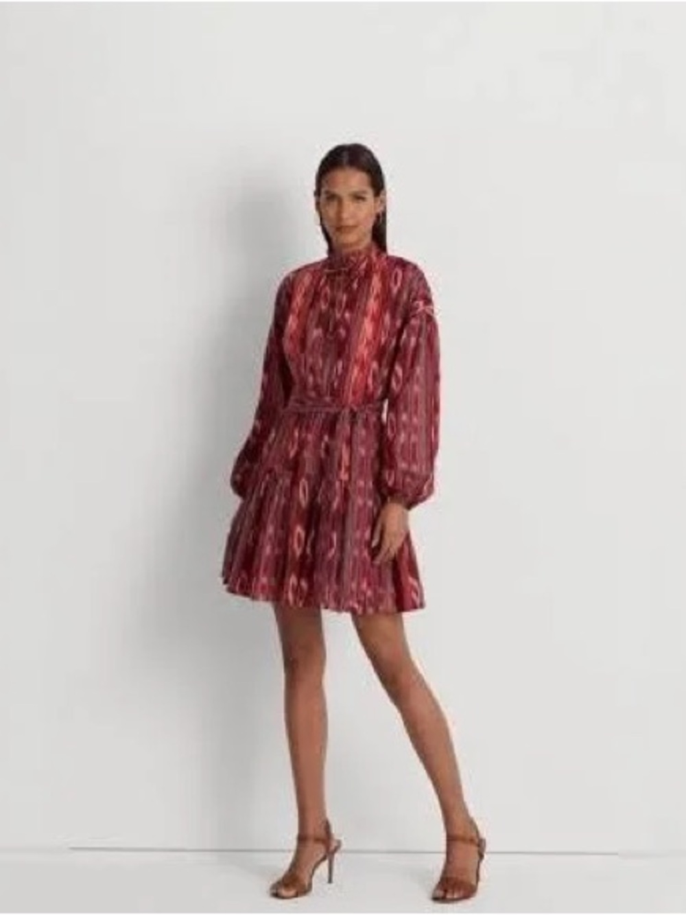 Ralph Lauren Vibrant Red and Gray Patterned Midi Dress